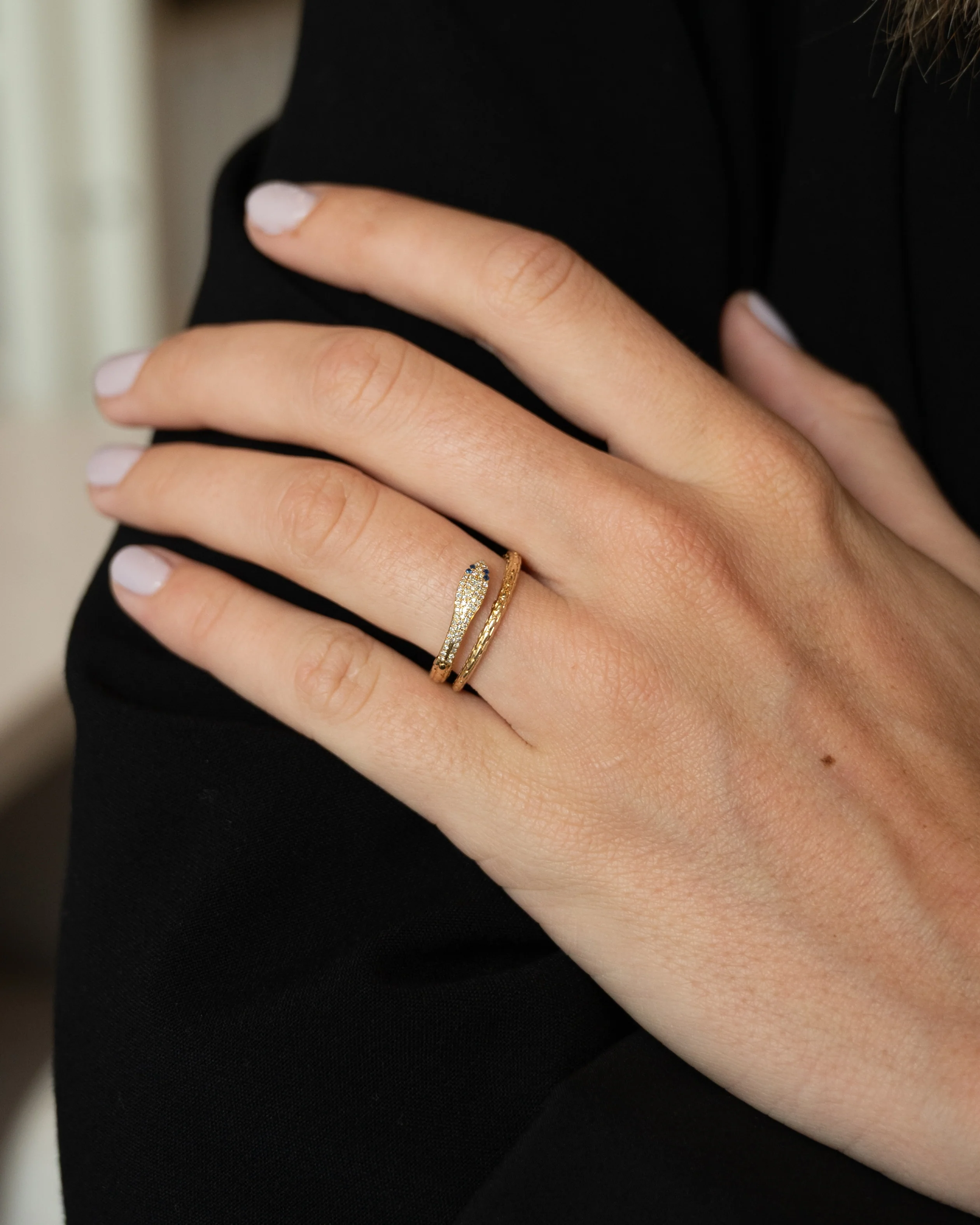 Diamond & Sapphire Snake Stacking Ring 14k - Image 7