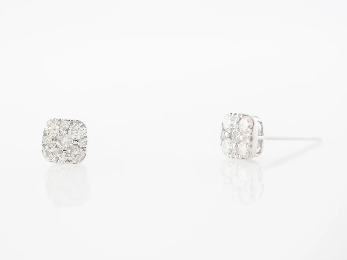 Diamond Stud Cluster Earrings in 14k White Gold - Image 2
