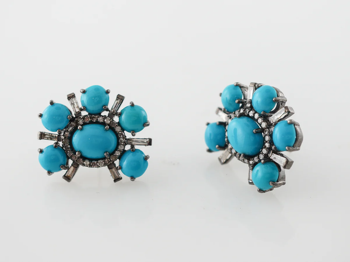 Diamond & Turquoise Earrings in Gold & Sterling Silver - Image 4