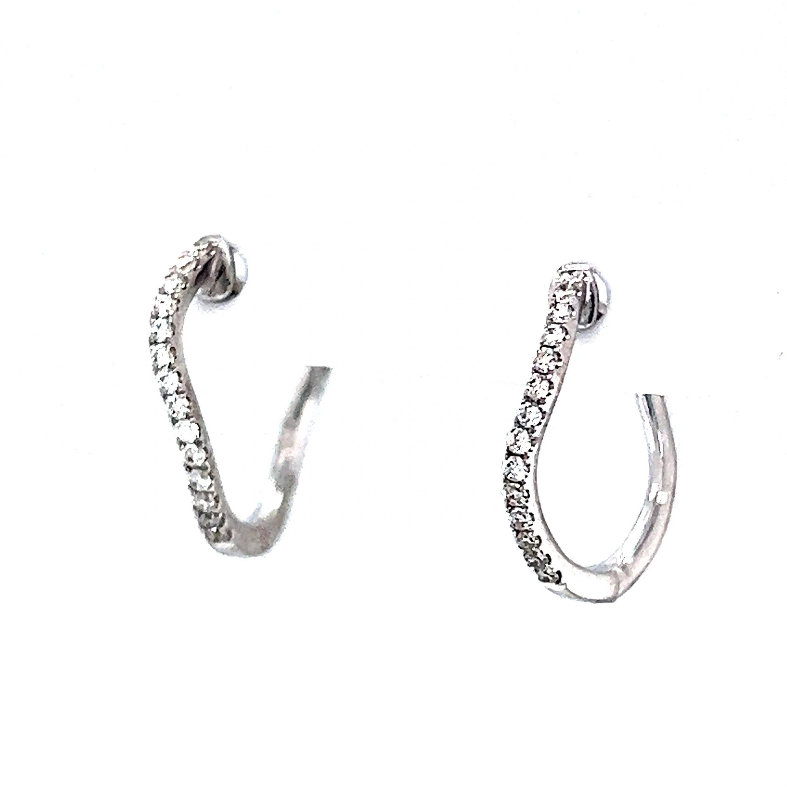 Diamond Wave Hoop Earrings in 14k White Gold - Image 2