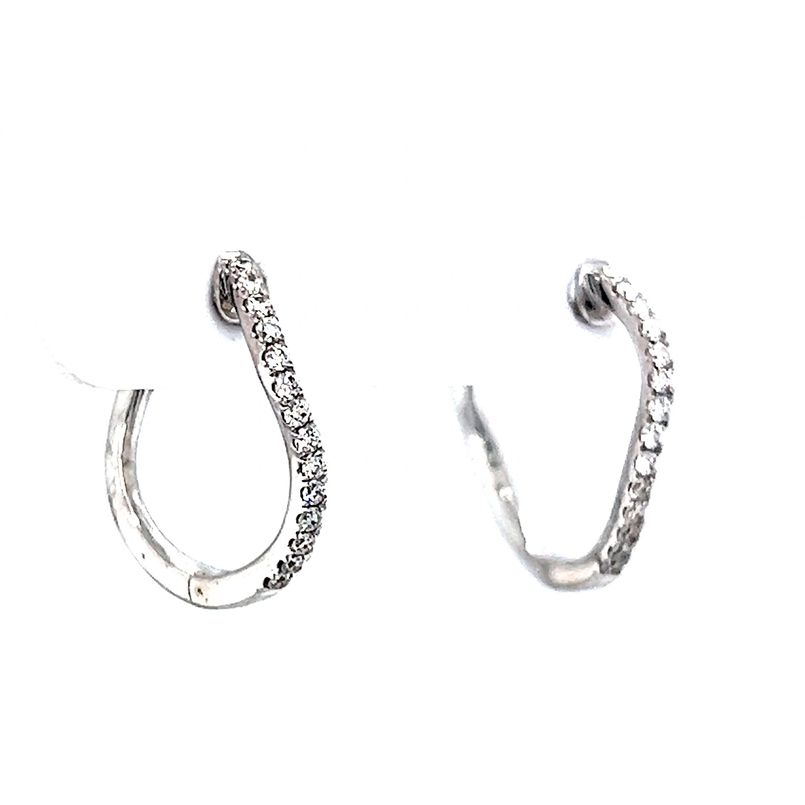 Diamond Wave Hoop Earrings in 14k White Gold - Image 3
