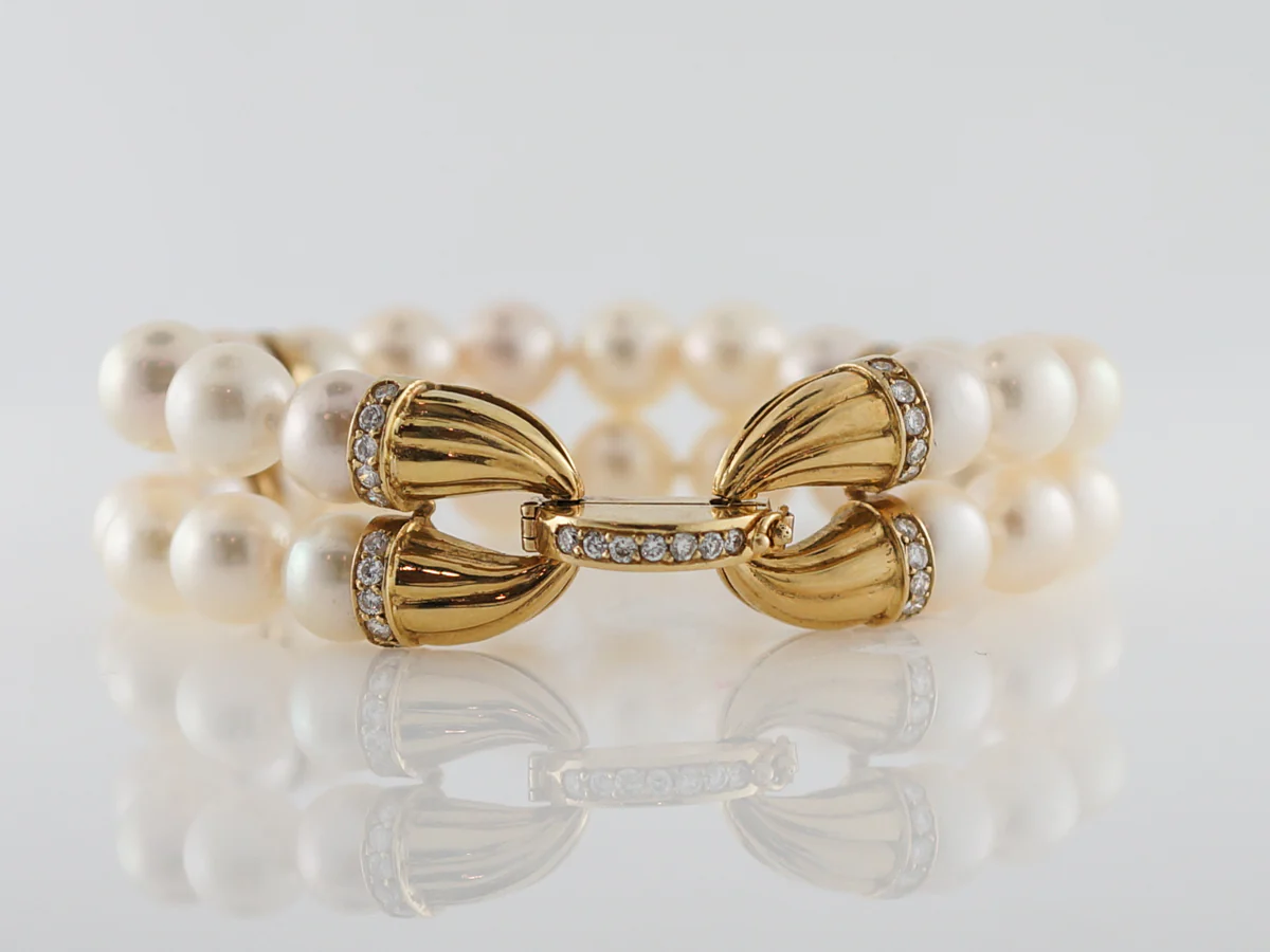 Diamonds & Pearl Cuff Bracelet in 14k Yellow Gold