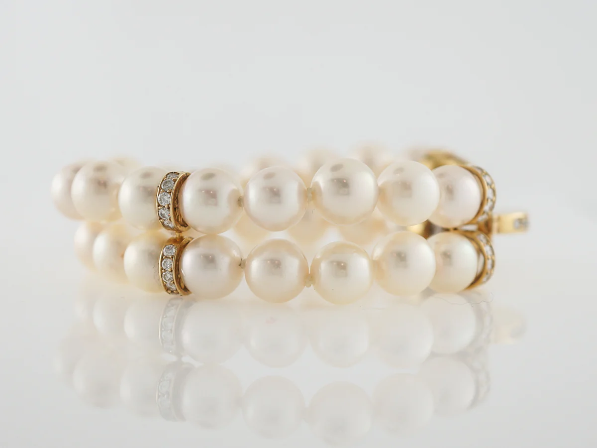 Diamonds & Pearl Cuff Bracelet in 14k Yellow Gold - Image 2