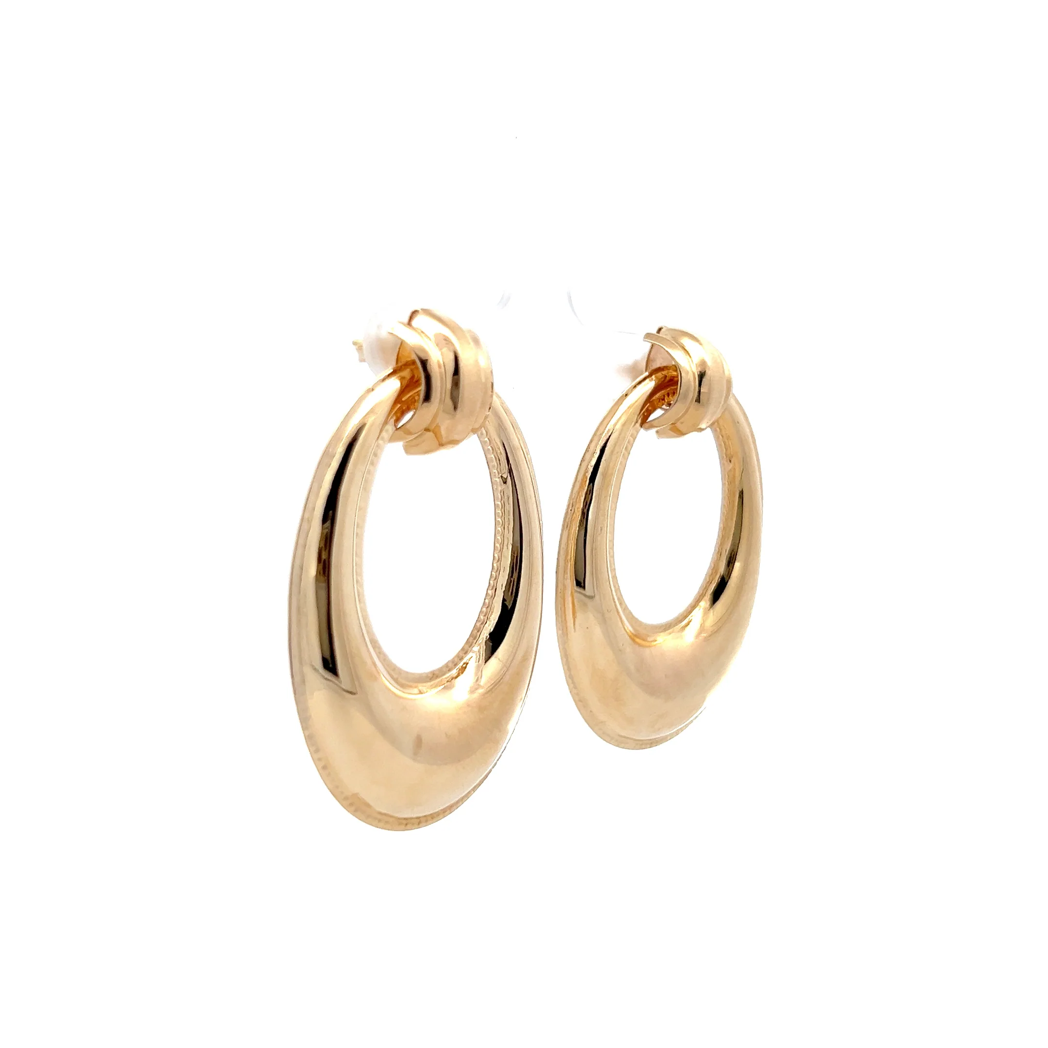 Door Knocker Puffy Oval Earrings in 14k - Image 3