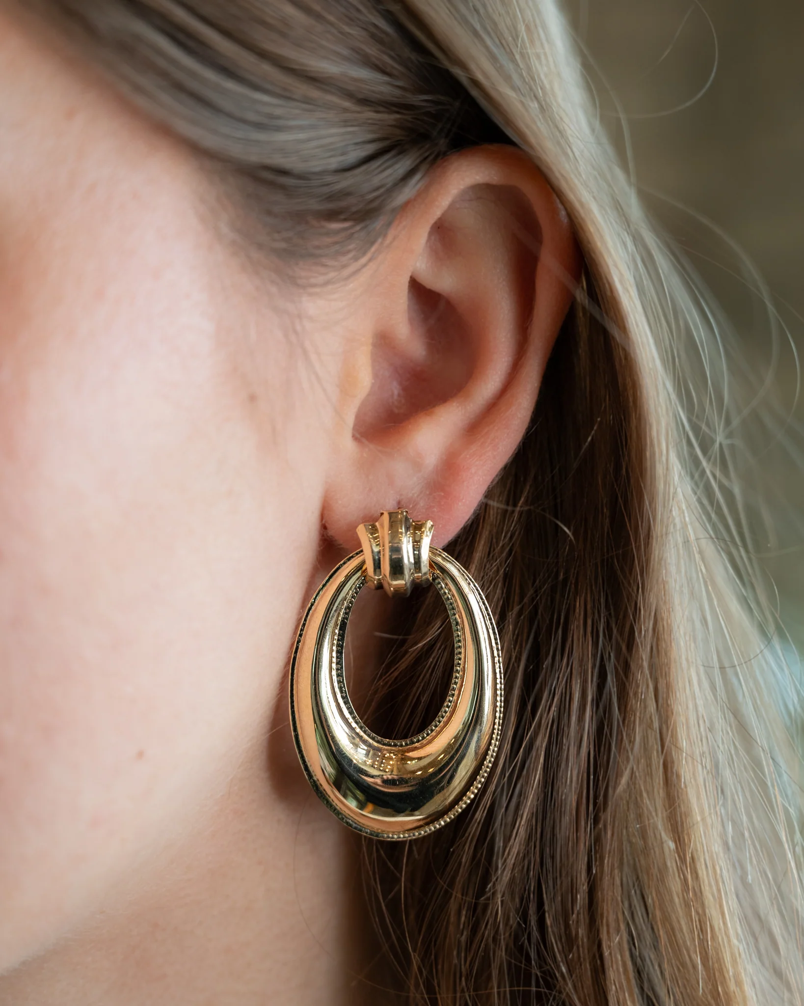 Door Knocker Puffy Oval Earrings in 14k - Image 5