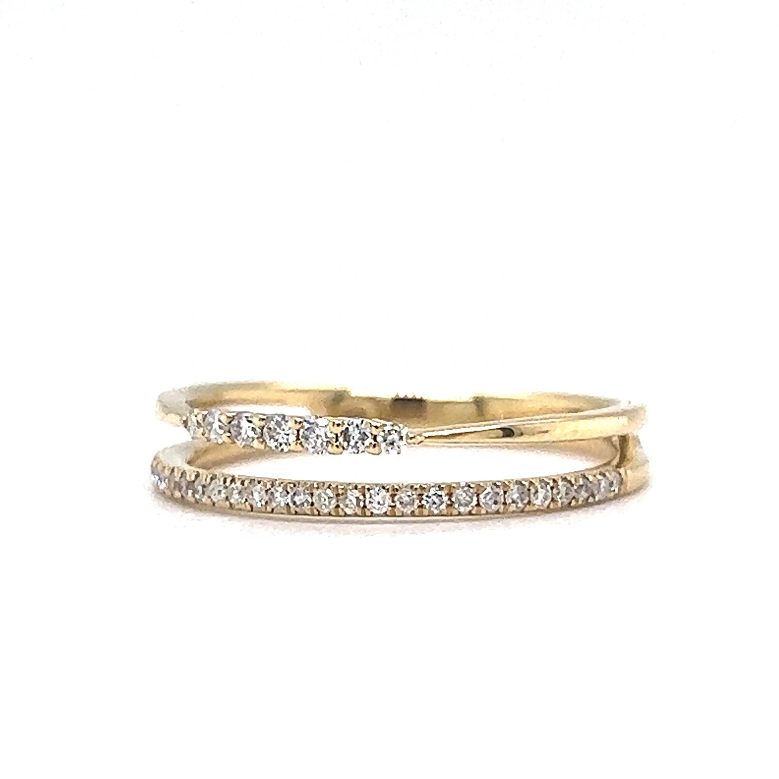 Double Band Pave Diamond Stacking Ring in 14k Yellow Gold - Image 2