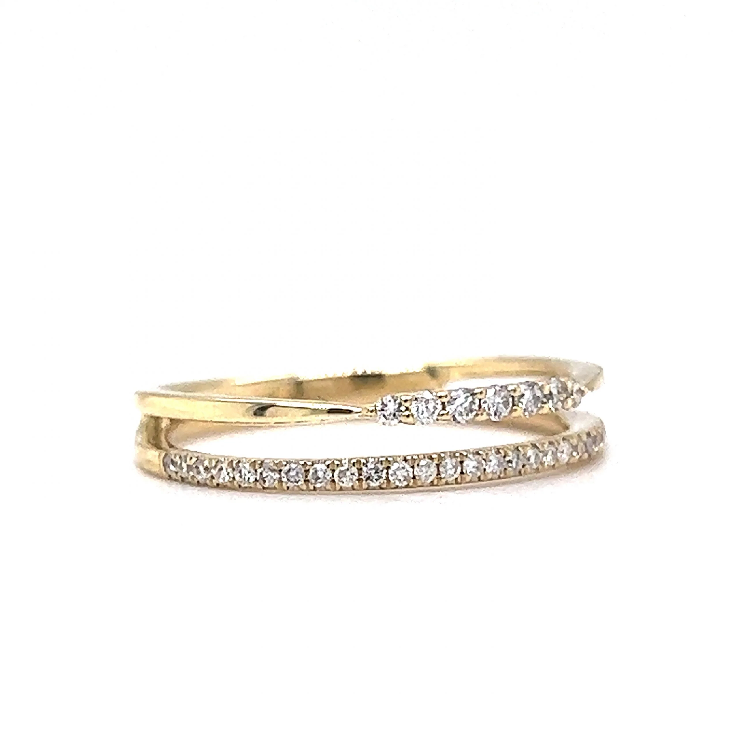 Double Band Pave Diamond Stacking Ring in 14k Yellow Gold - Image 3