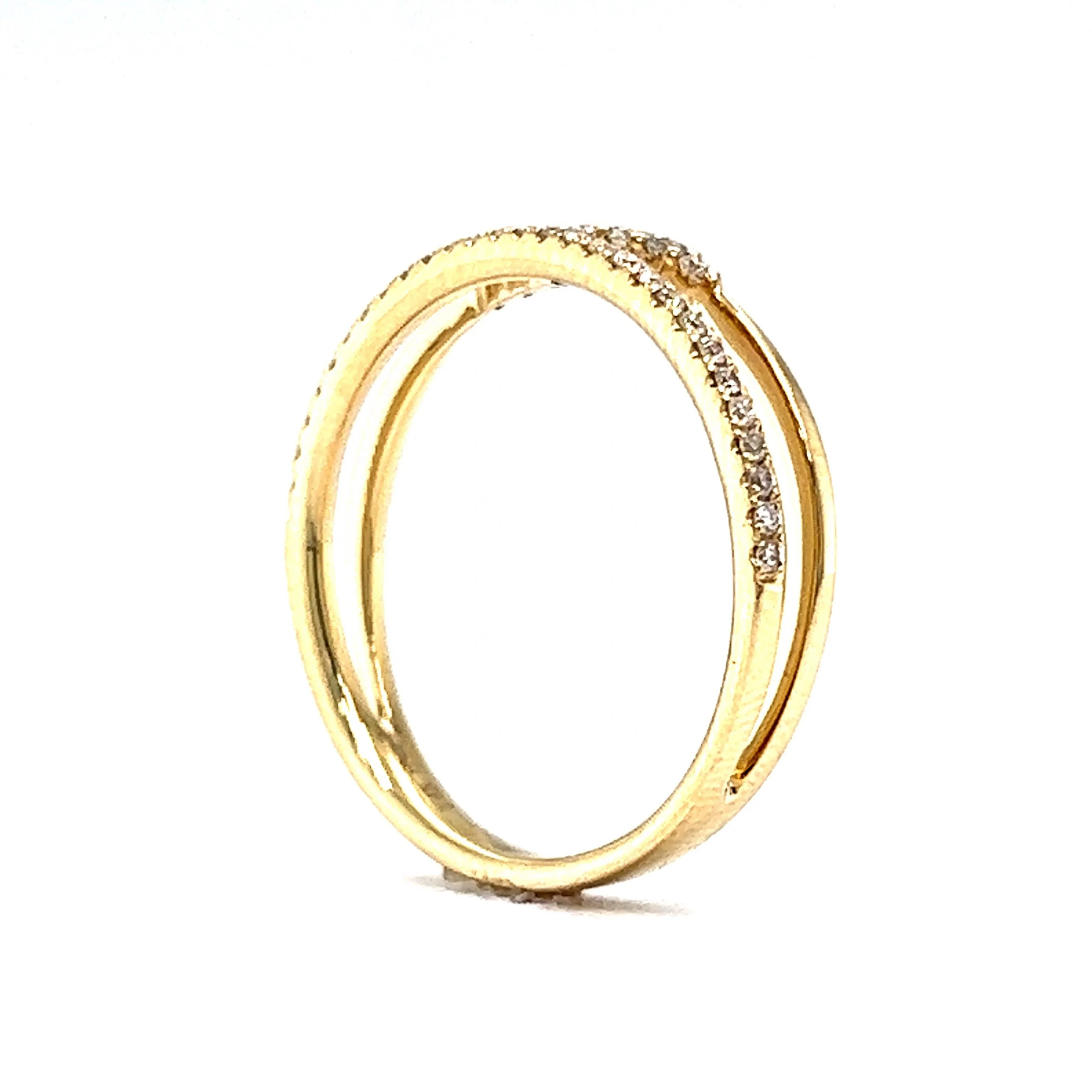 Double Band Pave Diamond Stacking Ring in 14k Yellow Gold - Image 5