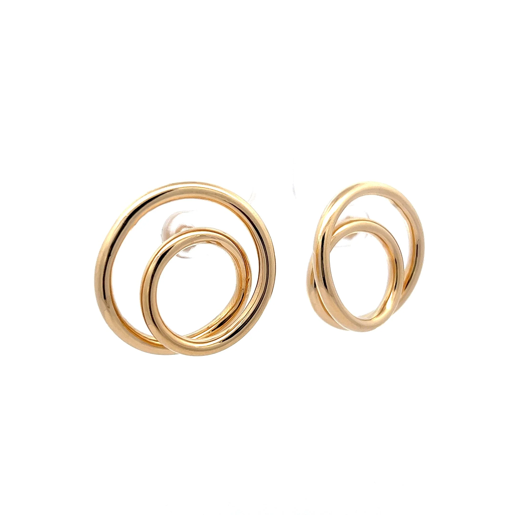 Double Circle Stud Earrings in 14k Yellow Gold - Image 3