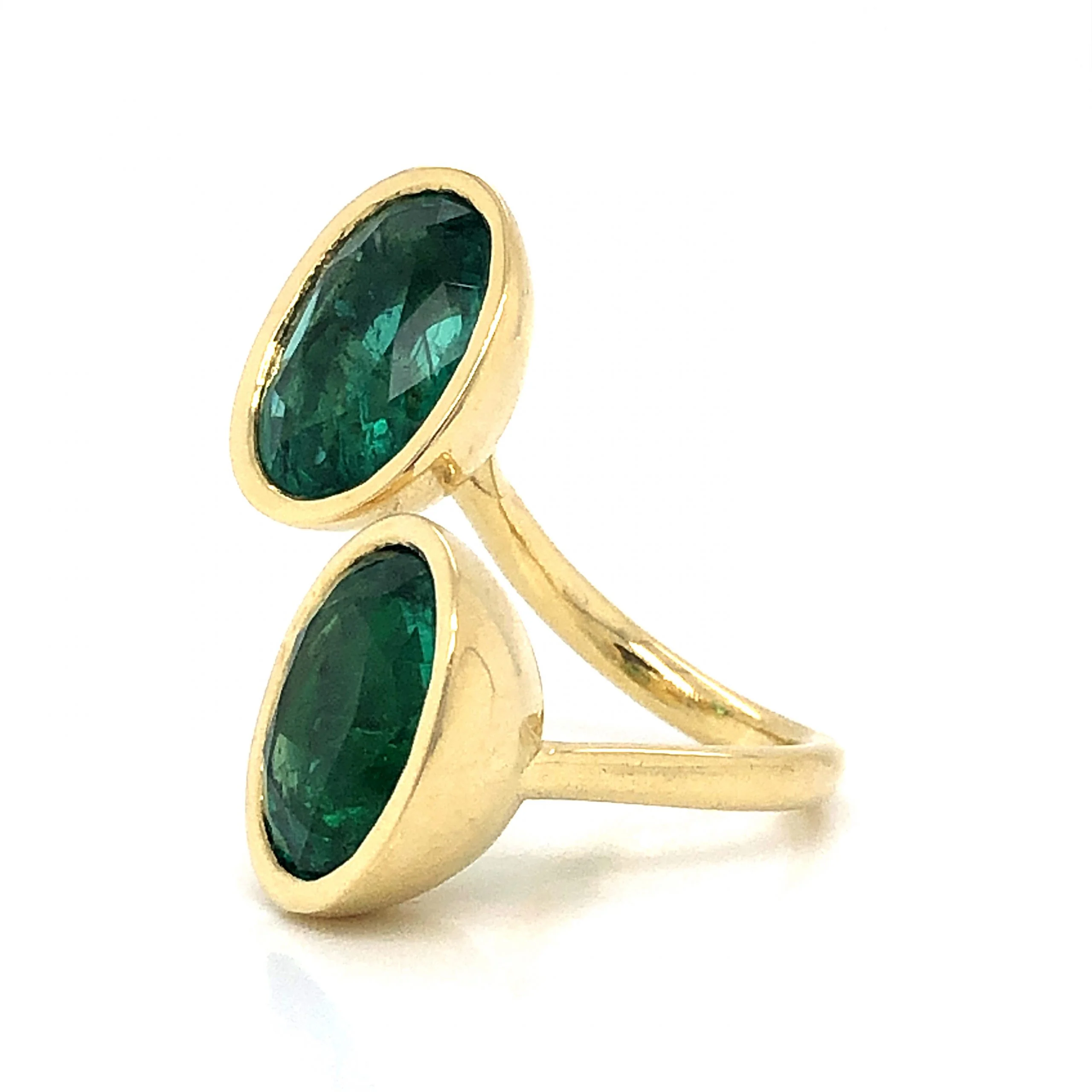 Double Oval Cut Emerald Cocktail Ring in 18k Yellow Gold - Image 2
