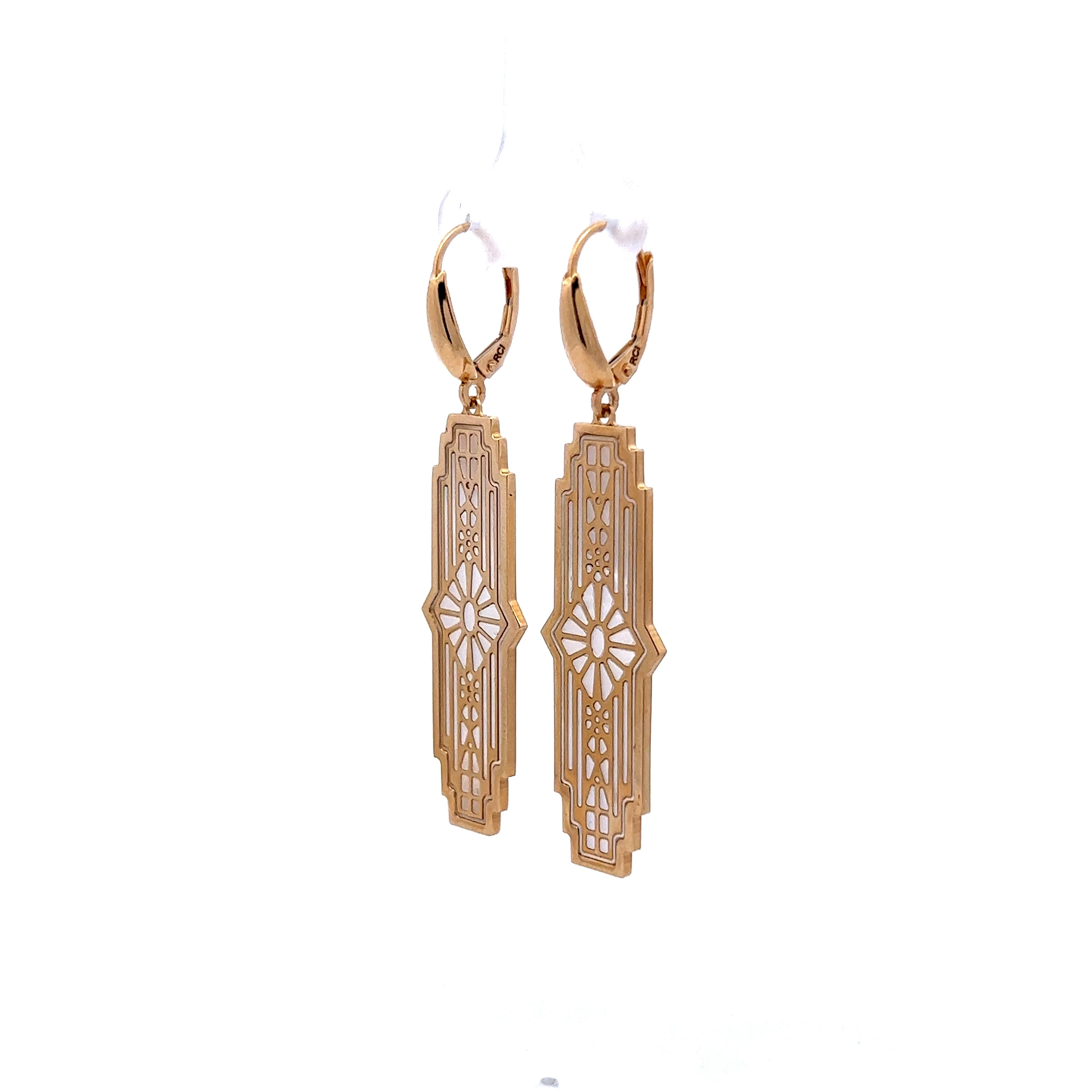Mother of Pearl Drop Earrings in 14k Yellow Gold - Image 2