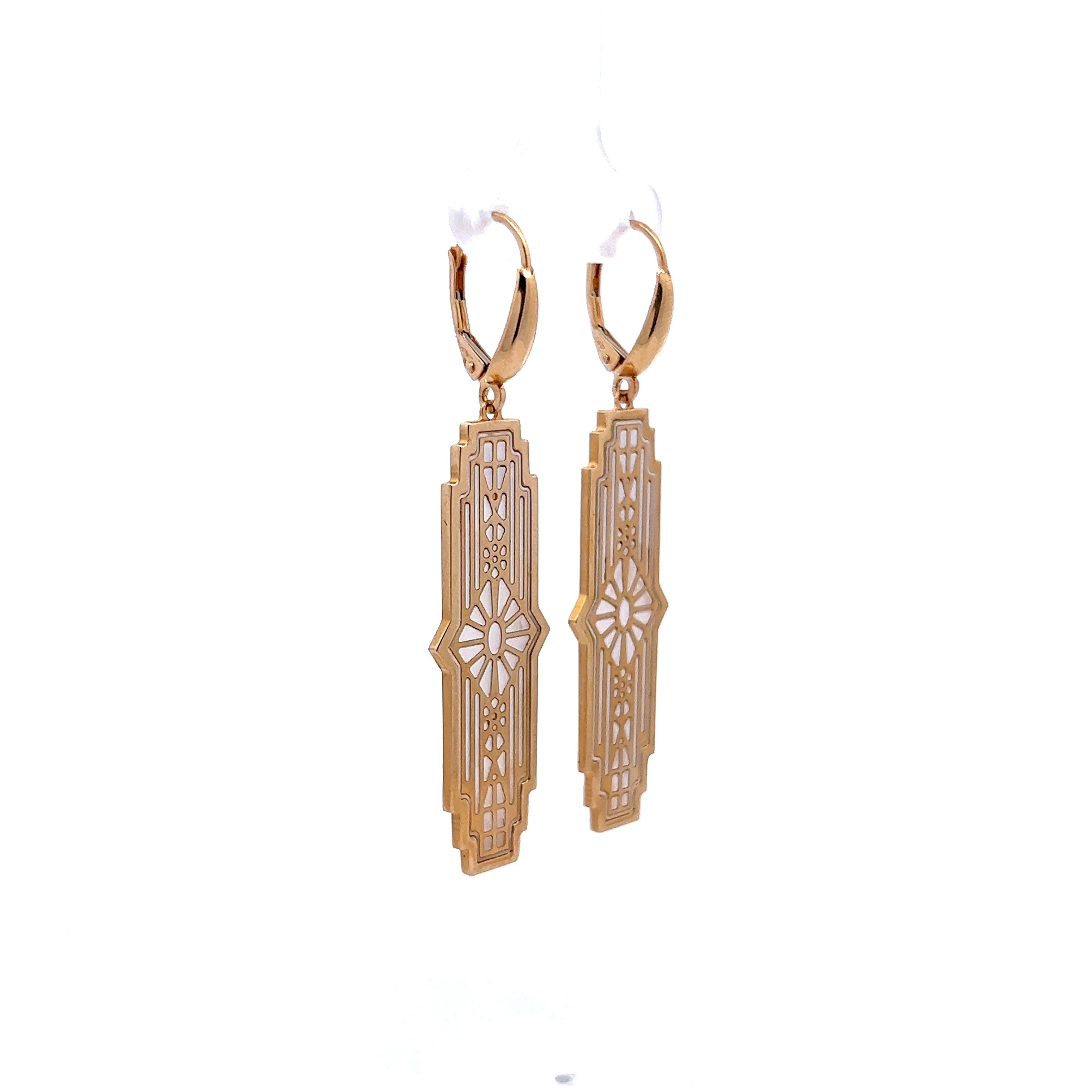 Mother of Pearl Drop Earrings in 14k Yellow Gold - Image 3