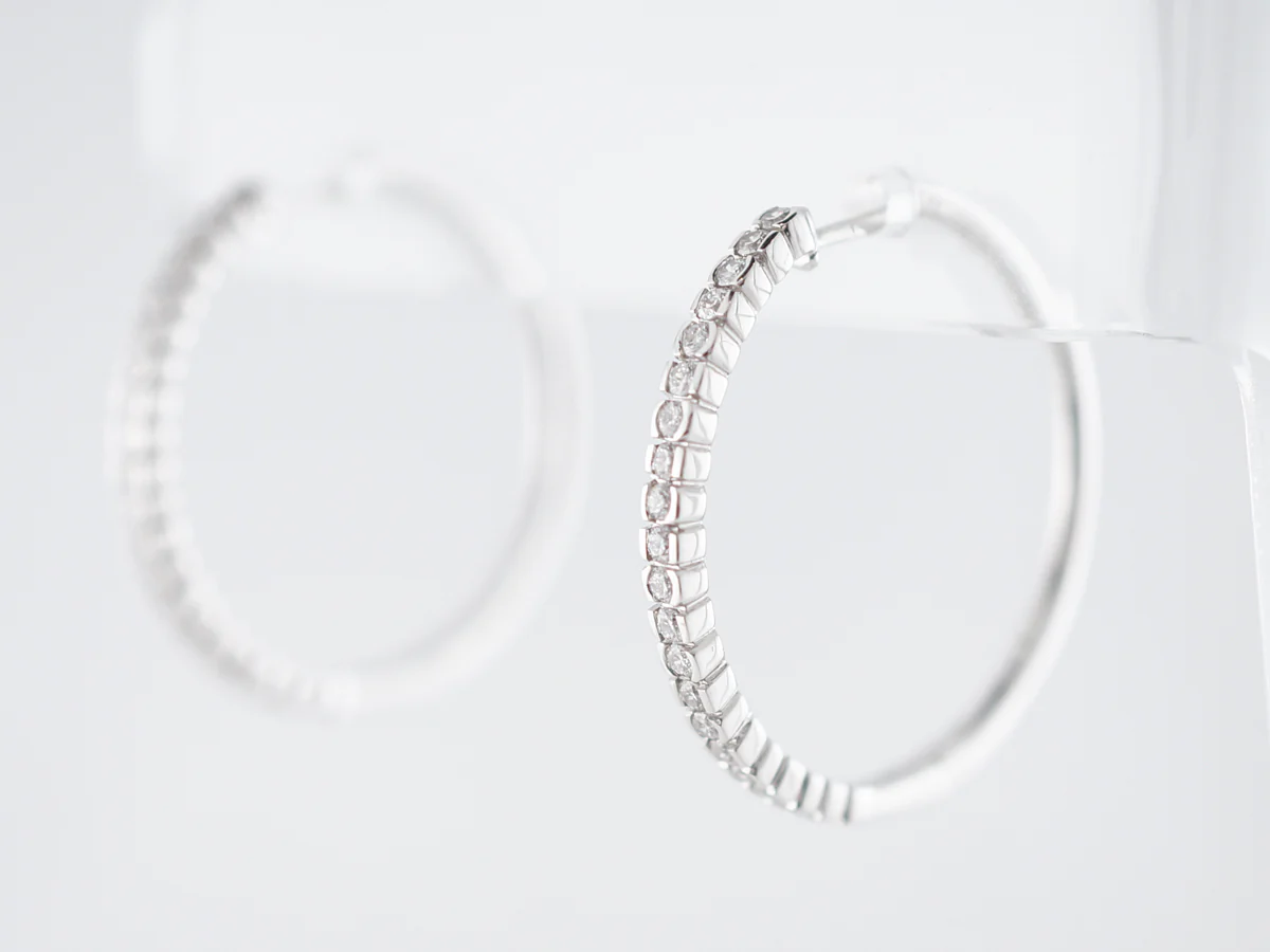 Earring Hoops Modern .48 Round Brilliant Cut Diamonds in 14k White Gold - Image 2