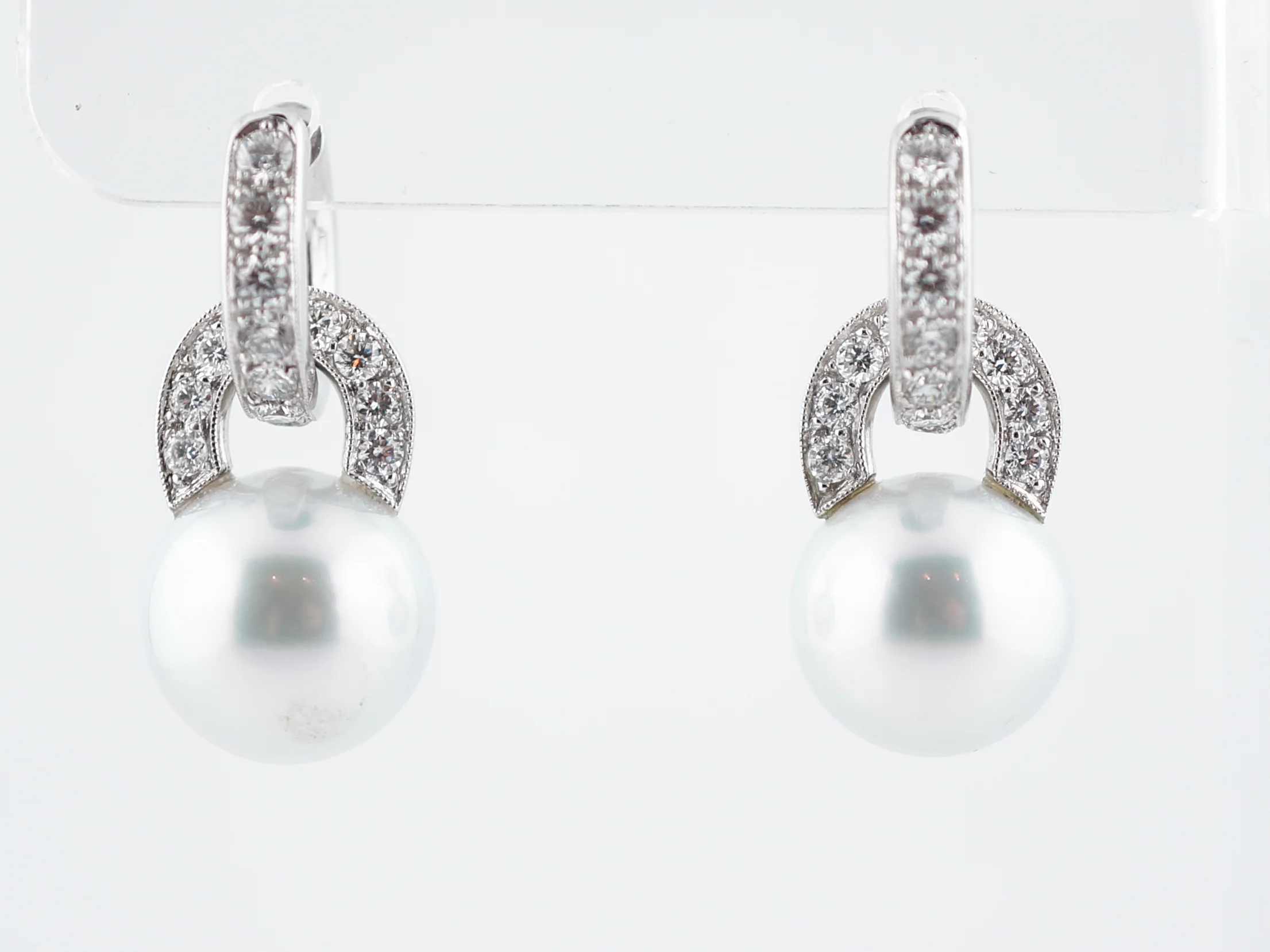 **RTV 1/10/19**Earrings Modern Pearl & 1.60 Round Brilliant Cut Diamonds in Platinum - Image 4