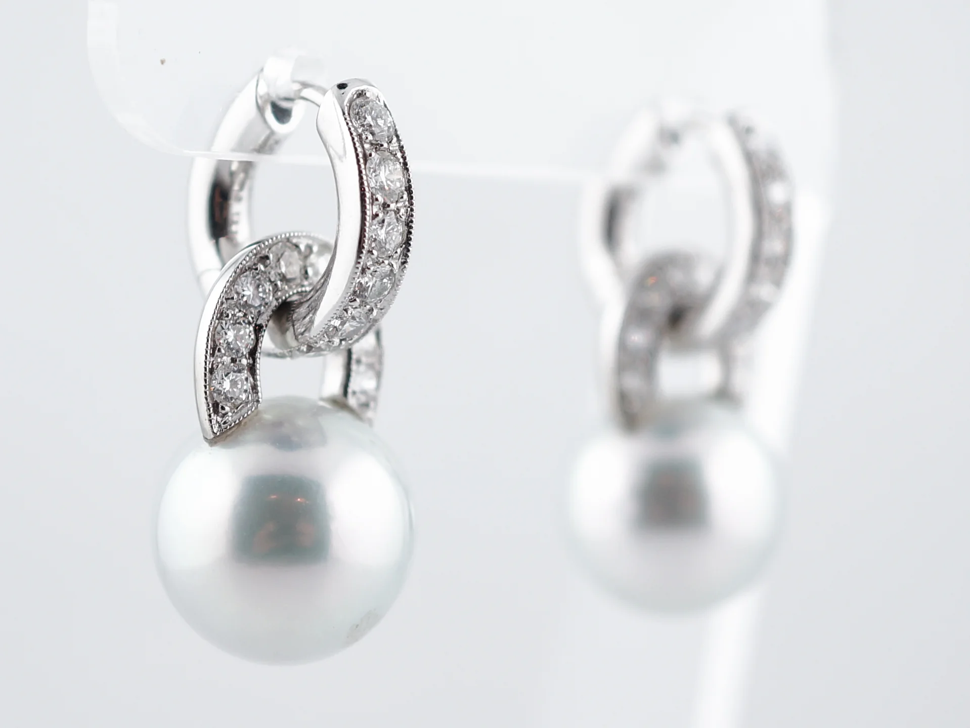 **RTV 1/10/19**Earrings Modern Pearl & 1.60 Round Brilliant Cut Diamonds in Platinum - Image 5