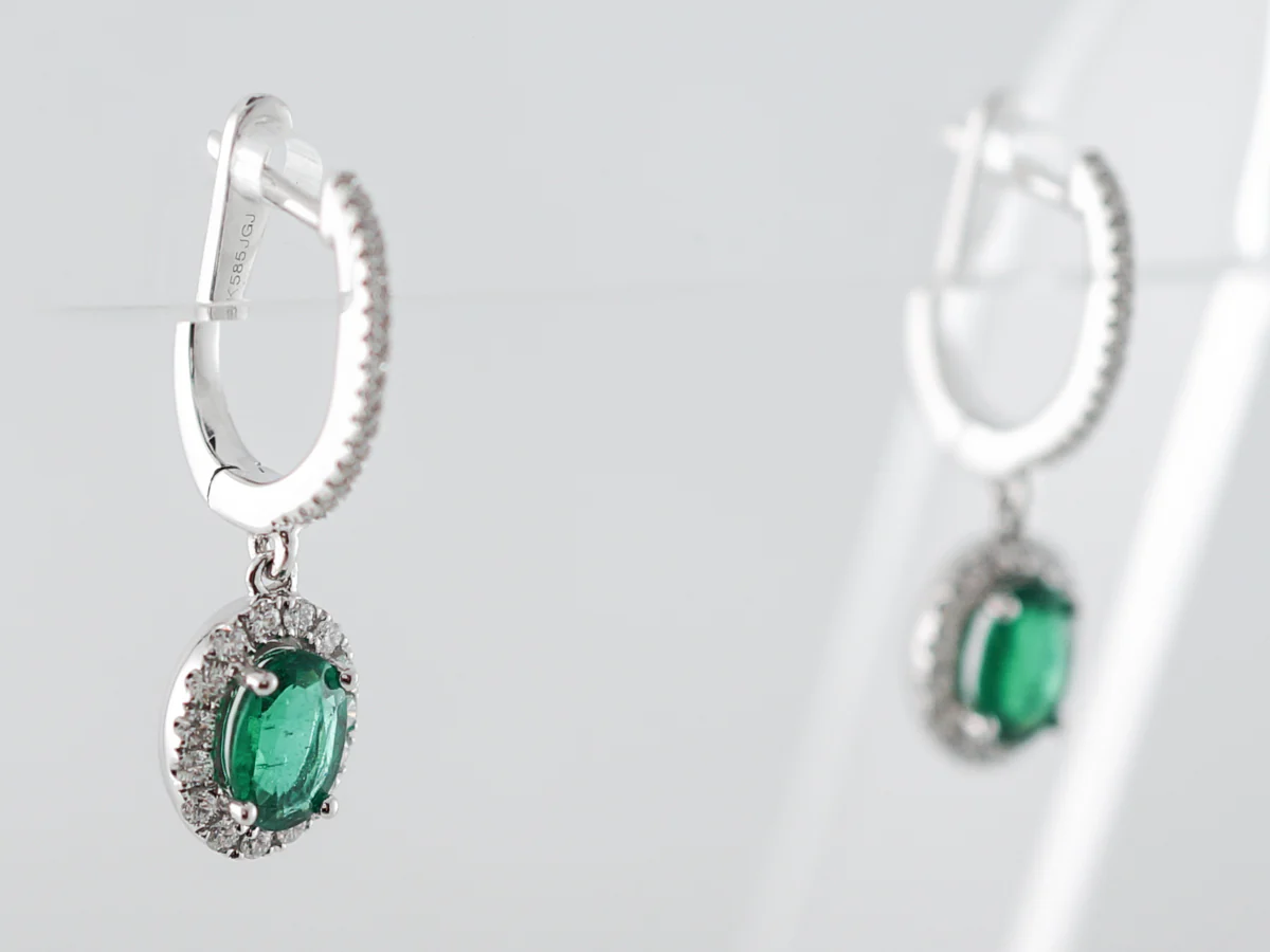 Earrings Modern 1.01 Oval Cut Emeralds in 14K White Gold - Image 2