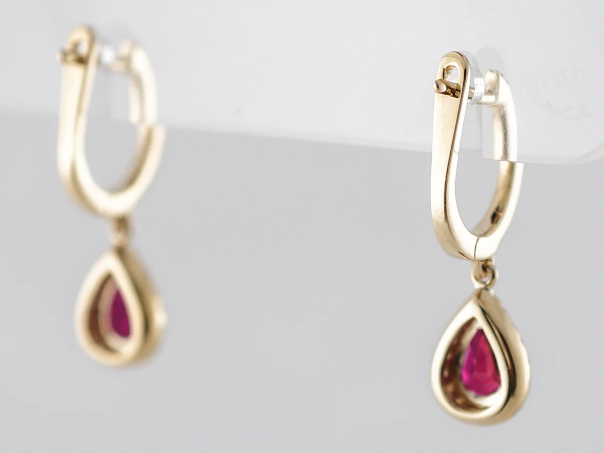 Earrings Modern 1.12 Pear Cut Rubies in 14K Yellow Gold - Image 3