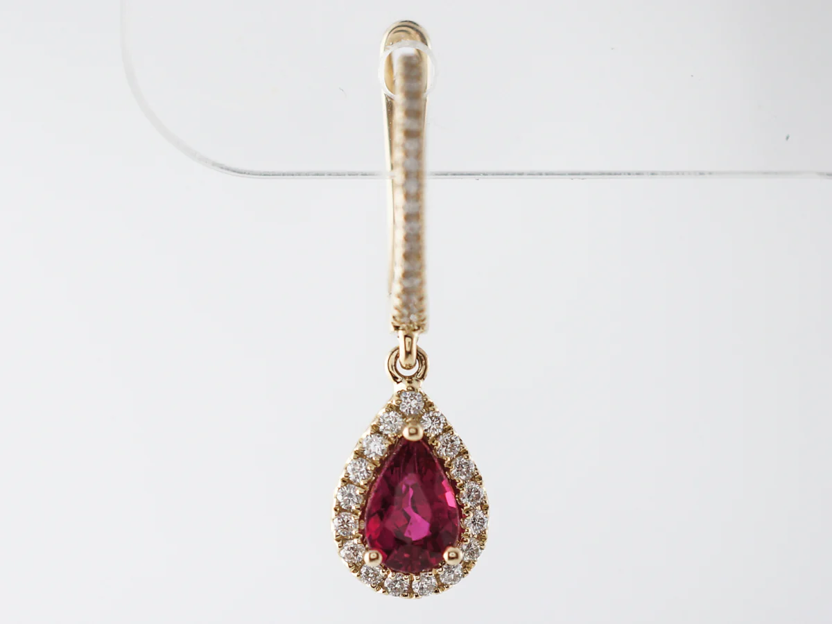 Earrings Modern 1.12 Pear Cut Rubies in 14K Yellow Gold - Image 4