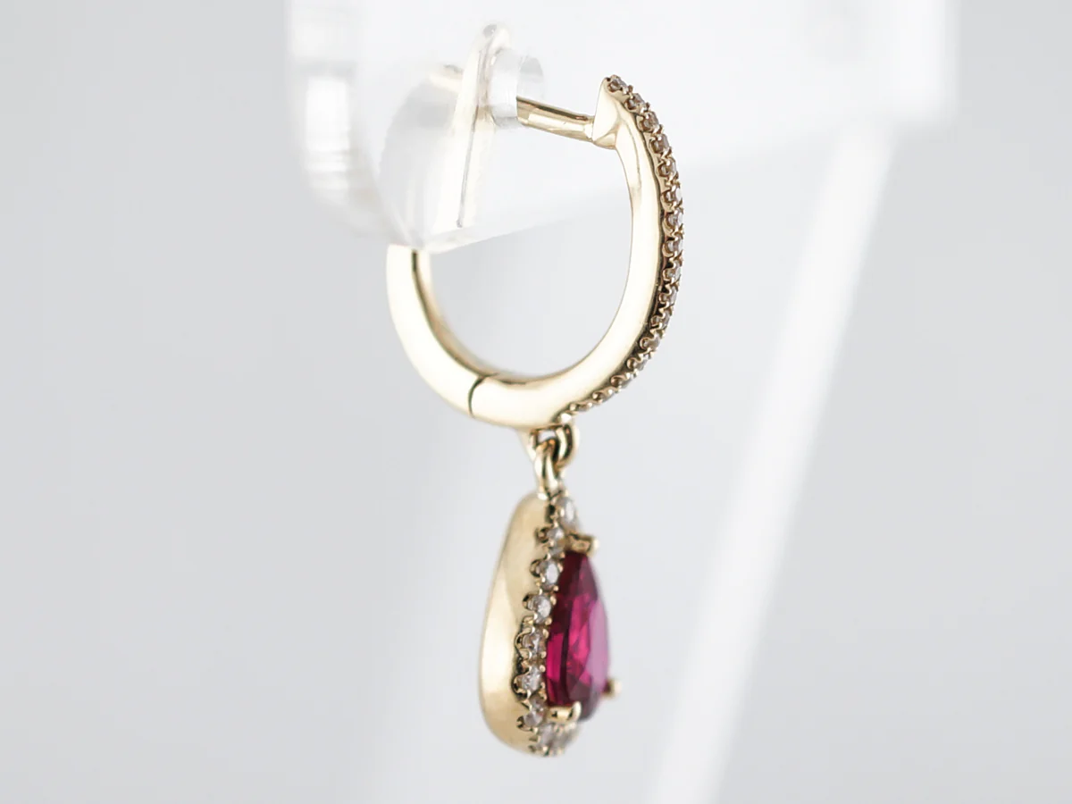 Earrings Modern 1.12 Pear Cut Rubies in 14K Yellow Gold - Image 5