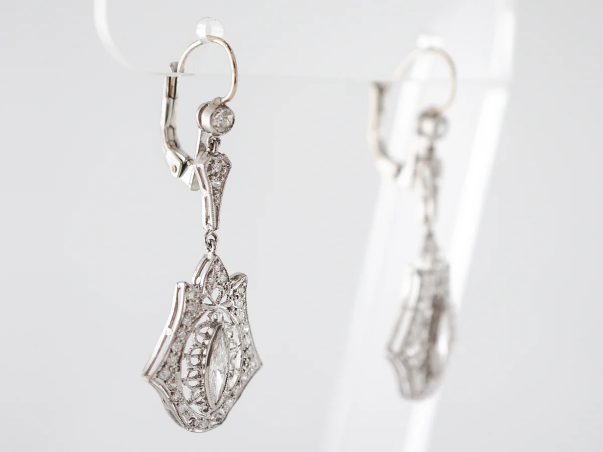 ***RTV 5/23*** Earrings Modern 1.25 Marquise, Old European & Single Cut Diamonds in Platinum & 14k White Gold - Image 2