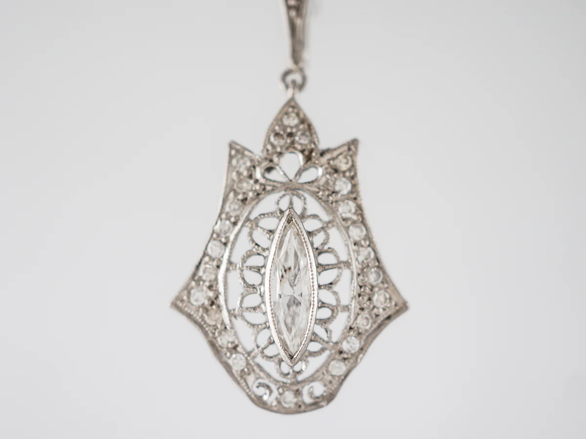 ***RTV 5/23*** Earrings Modern 1.25 Marquise, Old European & Single Cut Diamonds in Platinum & 14k White Gold - Image 3