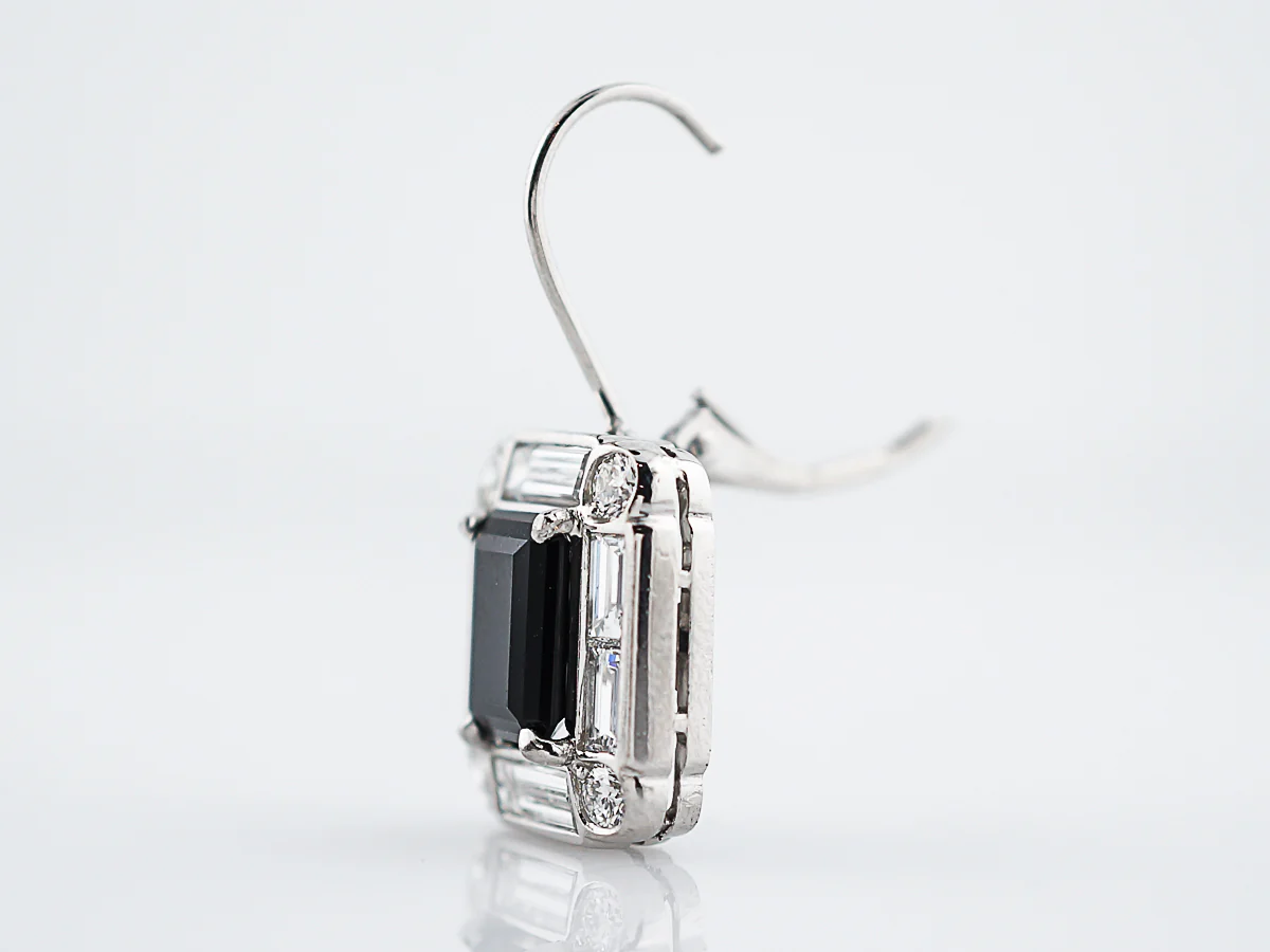 Earrings Modern 1.48 Baguette & Round Brilliant Cut Diamonds & Emerald Cut Onyx in Platinum - Image 9