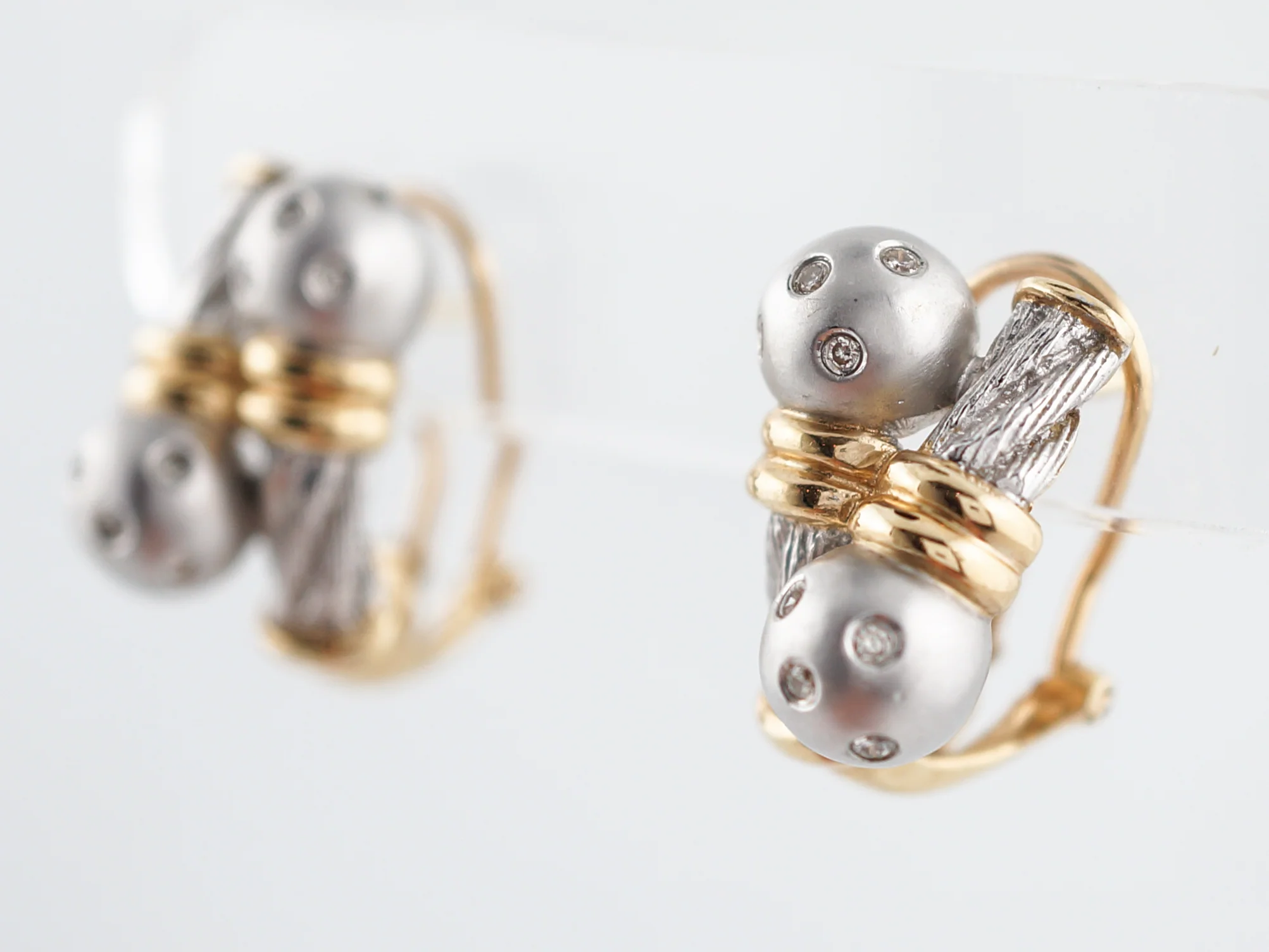 Earrings Modern .20 Round Brilliant Cut Diamonds in 14k White & Yellow Gold - Image 3