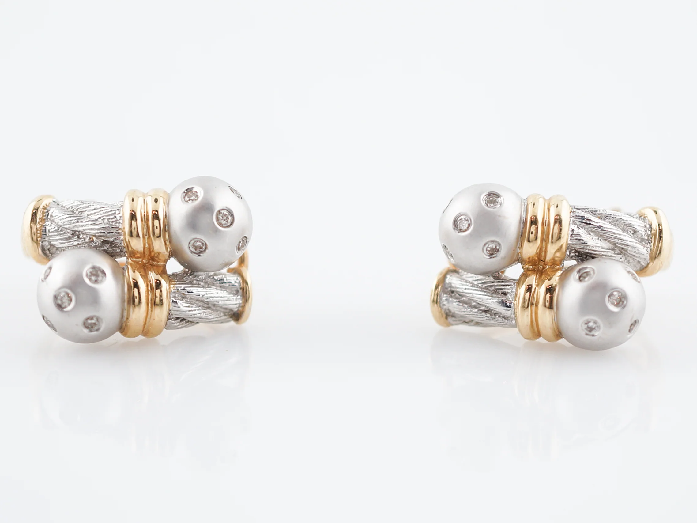 Earrings Modern .20 Round Brilliant Cut Diamonds in 14k White & Yellow Gold - Image 4