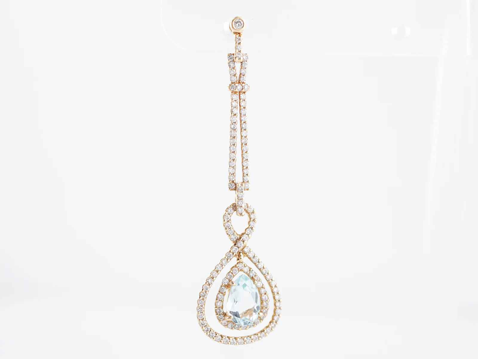 Earrings Modern 3.02 Pear Cut Aquamarine & Round Brilliant Cut Diamond in 18k Yellow Gold - Image 4