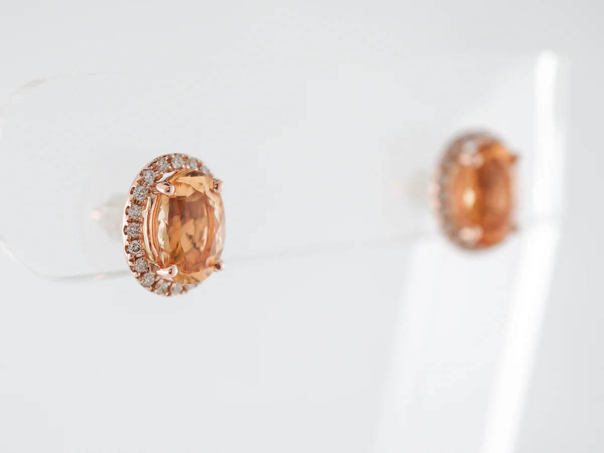 Earrings Modern 3.44 Oval Cut Topaz in 14K Rose Gold - Image 2
