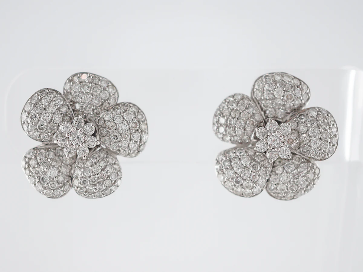 Earrings Modern 3.95 Round Brilliant Cut Diamonds in 14K White Gold