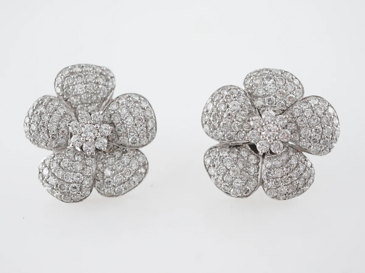 Earrings Modern 3.95 Round Brilliant Cut Diamonds in 14K White Gold - Image 4