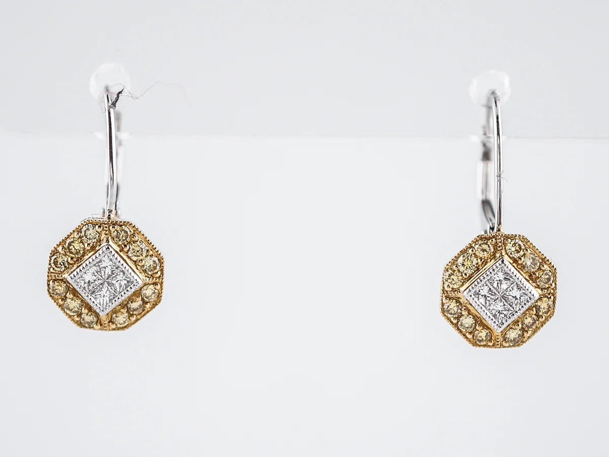 Earrings Modern .36 Diamonds in 18k Yellow & White Gold - Image 2