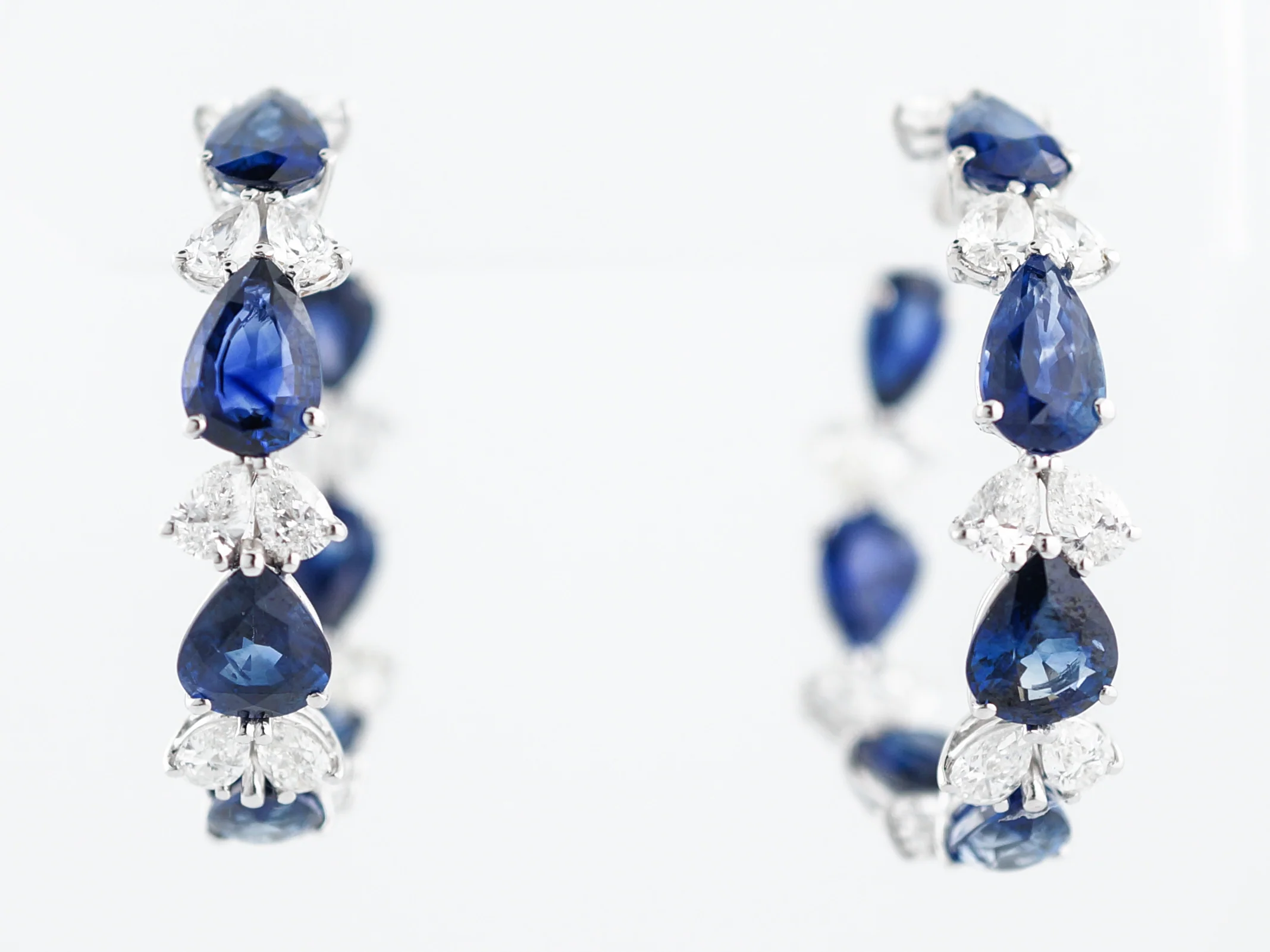 ***RTV***Earrings Modern 4.17 Pear Cut Diamonds & 17.48 Pear Cut Sapphires in 18K White Gold