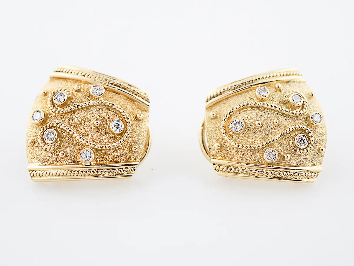 Earrings Modern .72 Round Brilliant Cut Diamonds in 20k Yellow Gold - Image 6