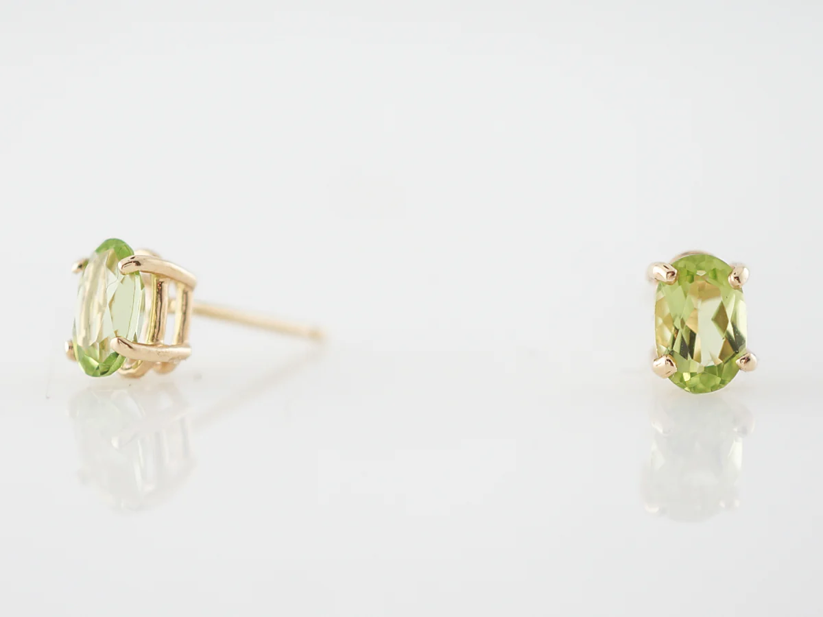 Earrings Modern .80 Oval Cut Peridot in 14k Yellow Gold - Image 2
