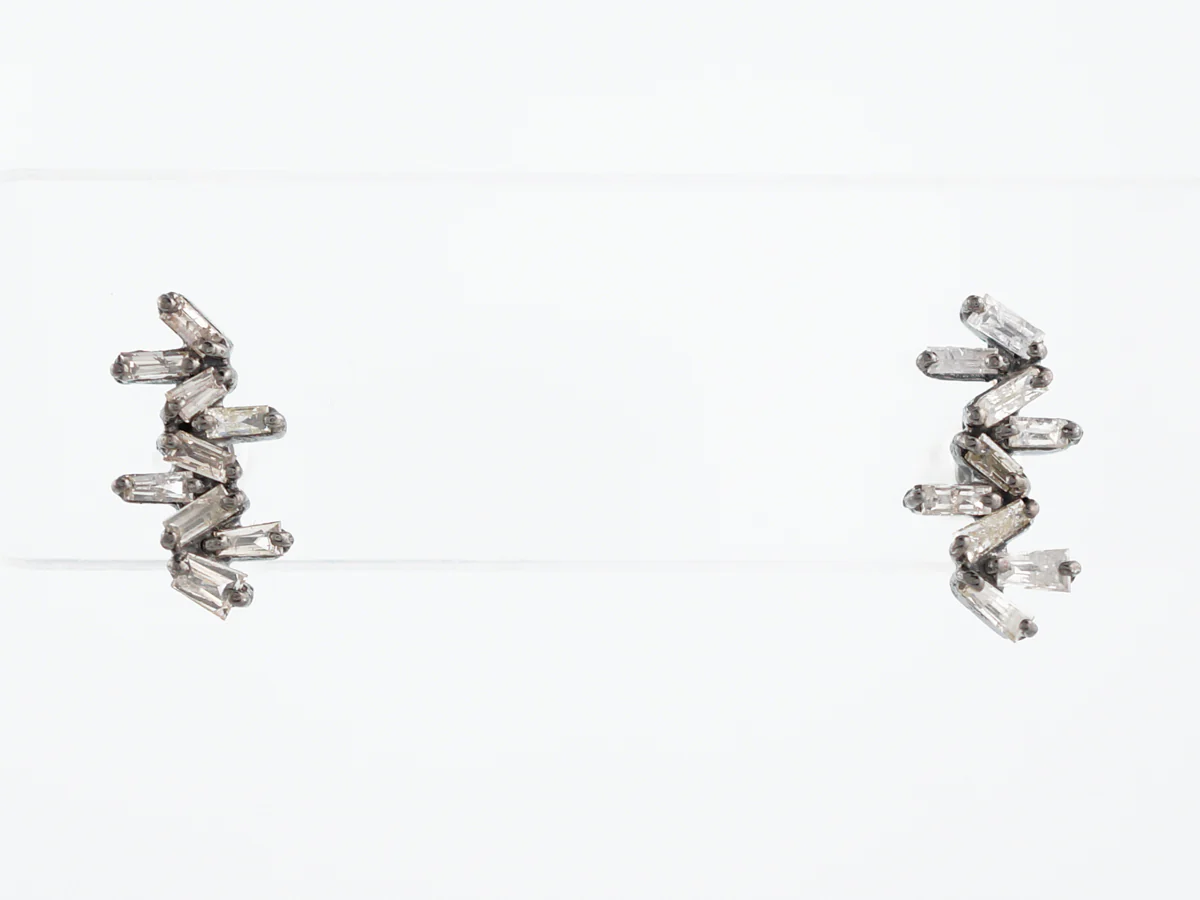 Earrings Modern .90 Tapered Baguette Cut Diamonds in Sterling Silver