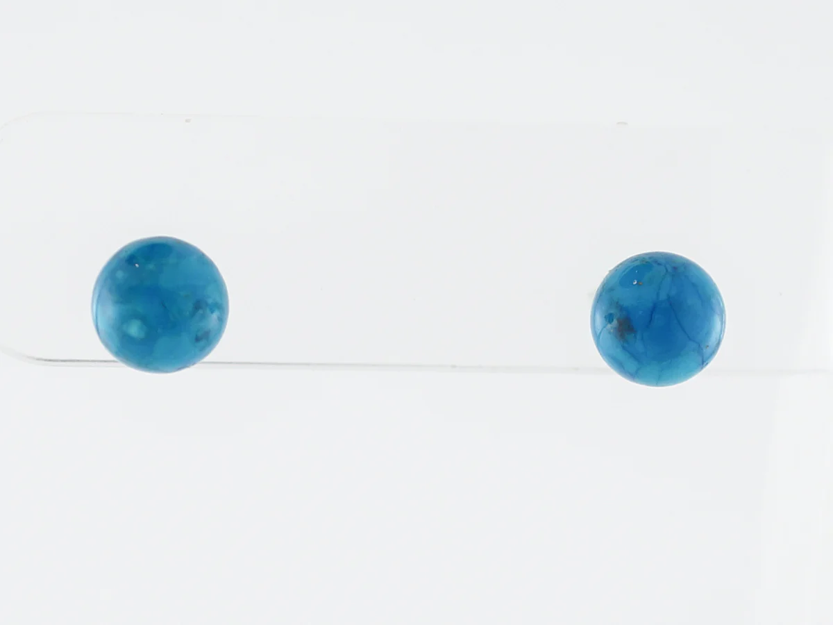 Earrings Modern Cabochon Cut Turquoise in 14k Yellow Gold