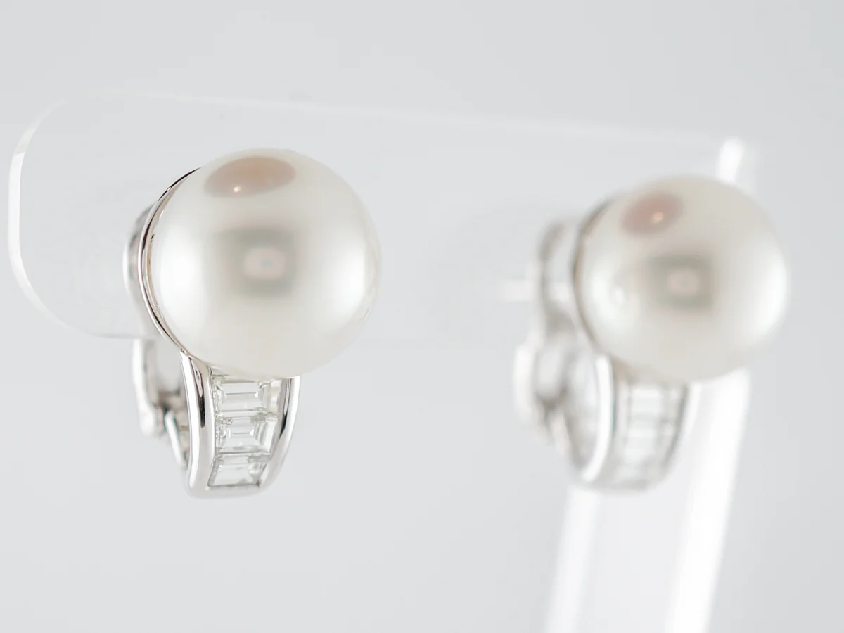 **RTV 5/2/19**Earrings Modern Pearl & 1.23 Straight Baguette Cut Diamonds in Platinum - Image 2
