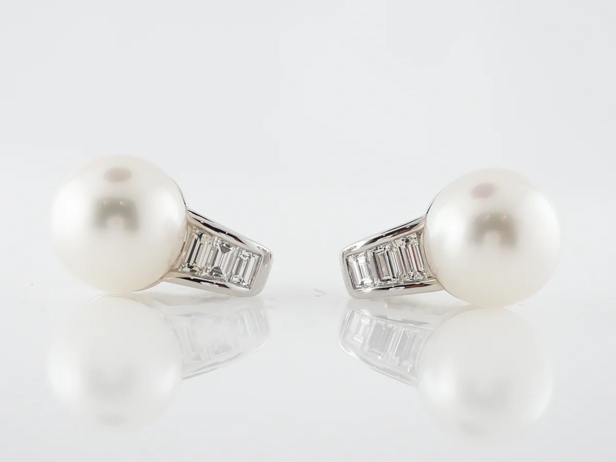 **RTV 5/2/19**Earrings Modern Pearl & 1.23 Straight Baguette Cut Diamonds in Platinum - Image 4