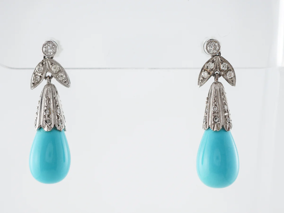 Earrings Modern Turquoise & .36 Round Brilliant Cut Diamonds in Platinum