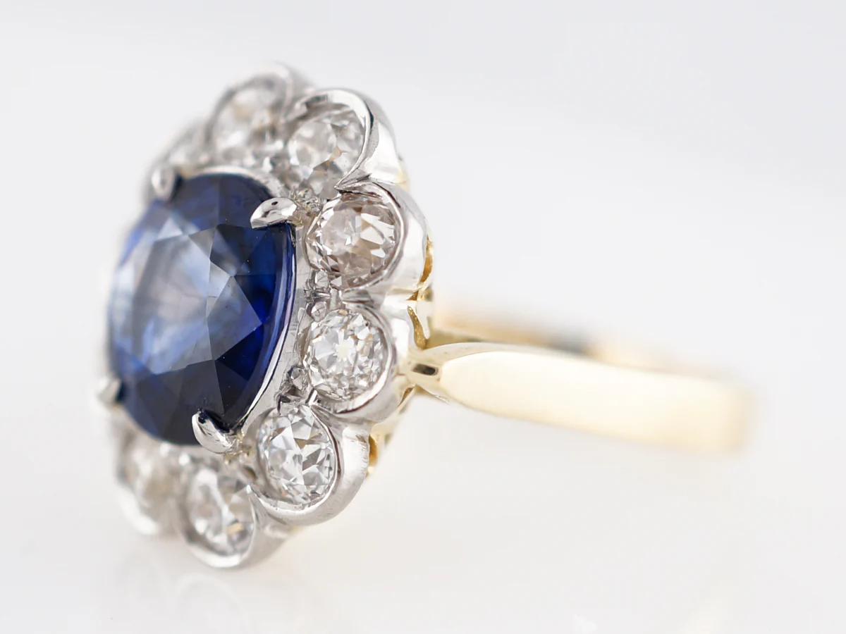 Edwardian Cushion Sapphire & Halo Diamond Engagement Ring - Image 2