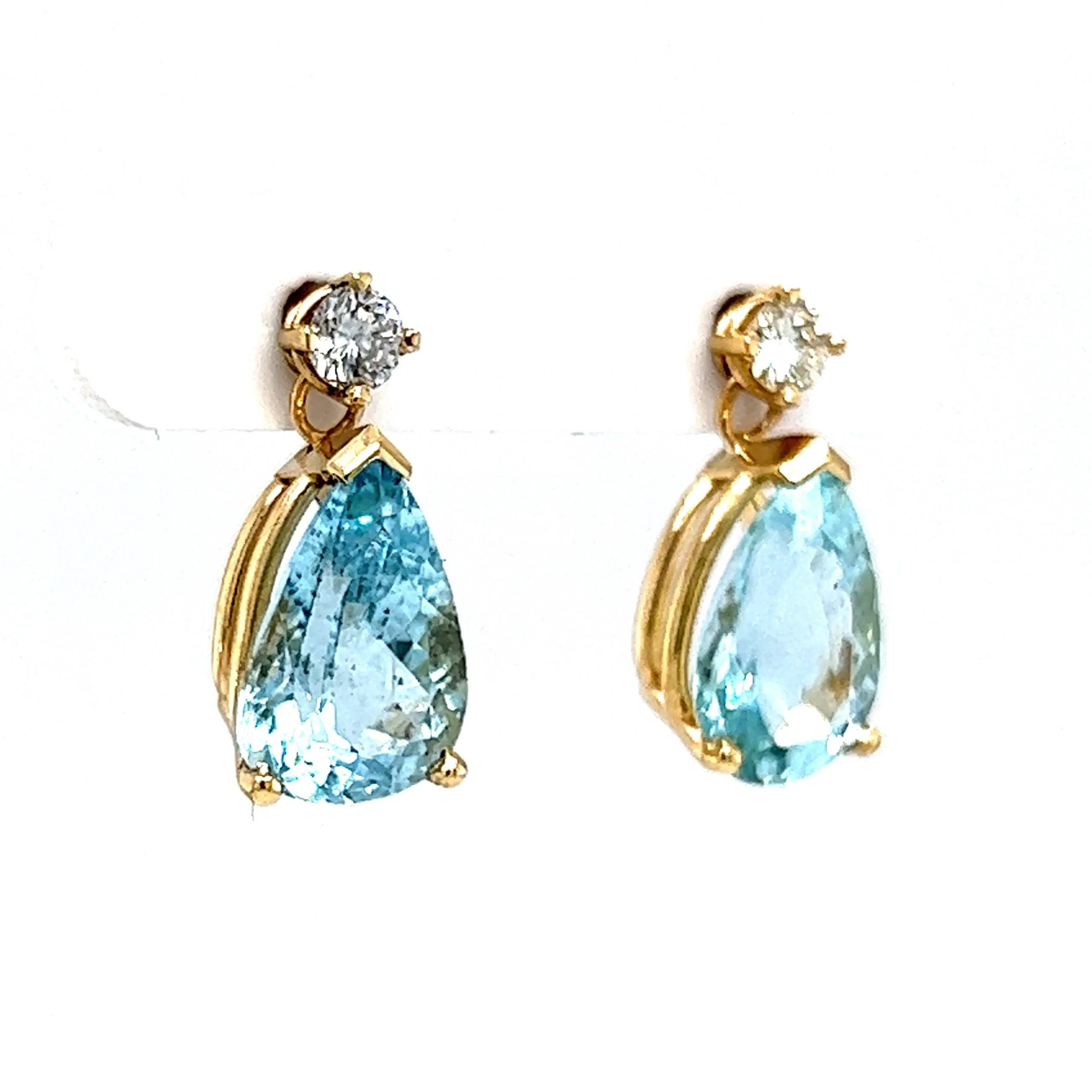 Elegant Aquamarine & Diamond Drop Earrings in 14k Yellow Gold - Image 3