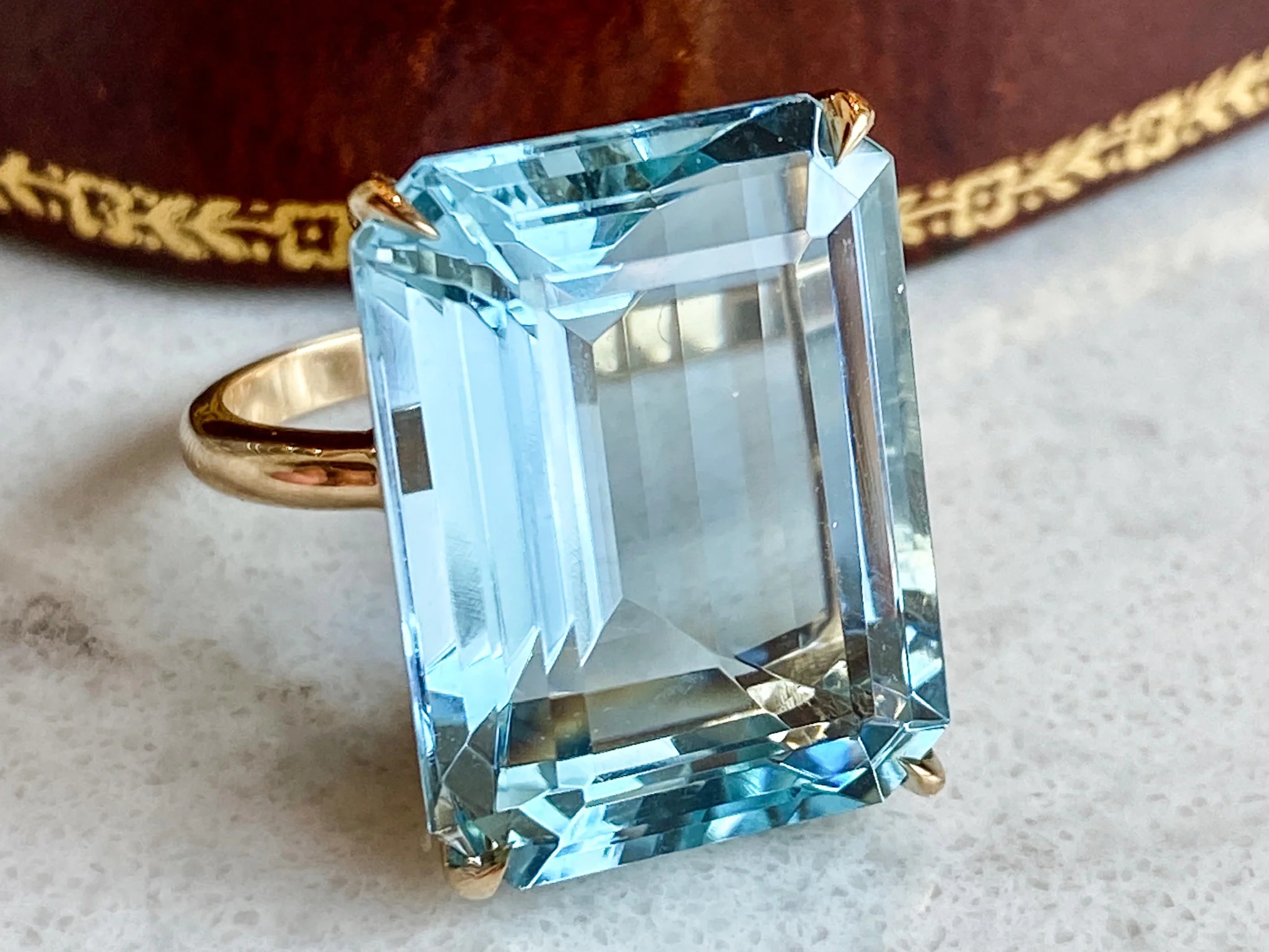 Emerald Cut Aquamarine Cocktail Ring in 18k Yellow Gold - Image 6