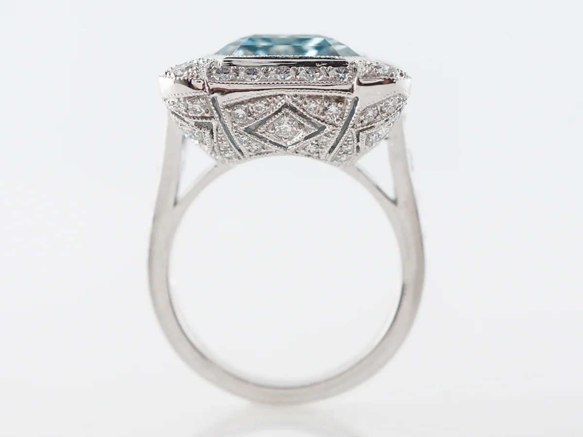 Emerald Cut Aquamarine & Diamond Cocktail Ring - Image 4