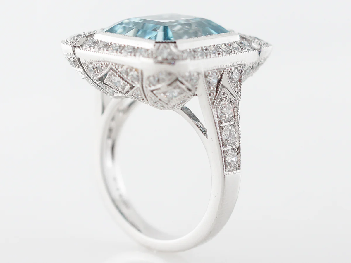 Emerald Cut Aquamarine & Diamond Cocktail Ring - Image 5