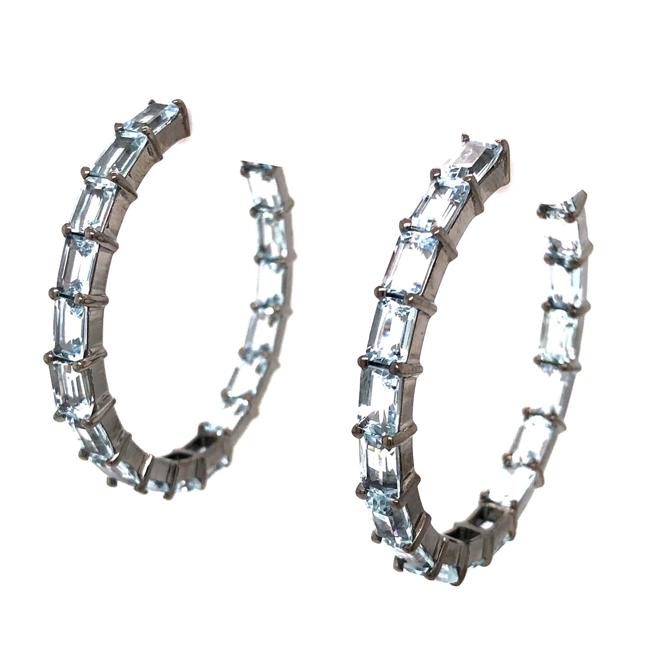 Emerald Cut Aquamarine Hoop Earrings in Sterling Silver - Image 2