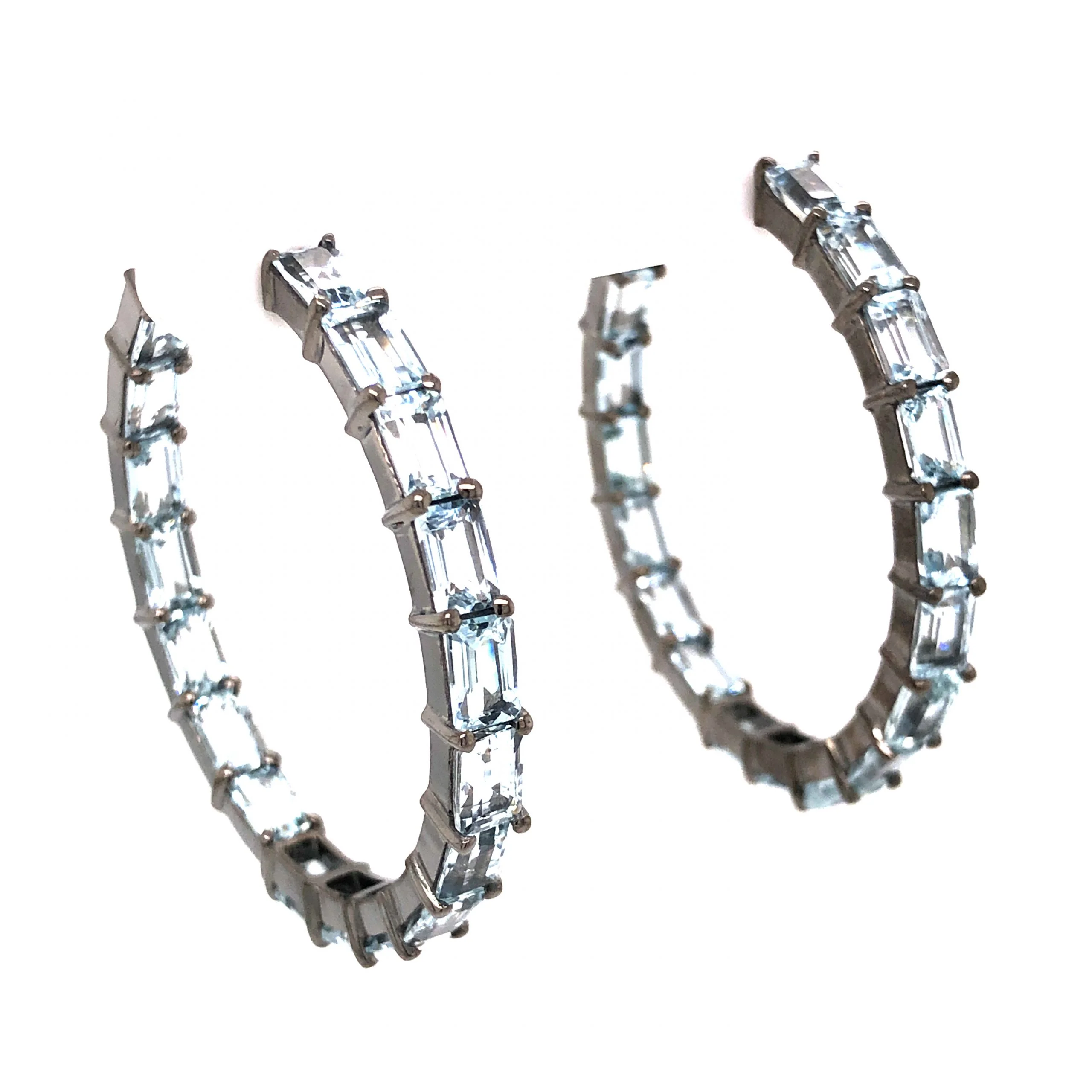 Emerald Cut Aquamarine Hoop Earrings in Sterling Silver - Image 3