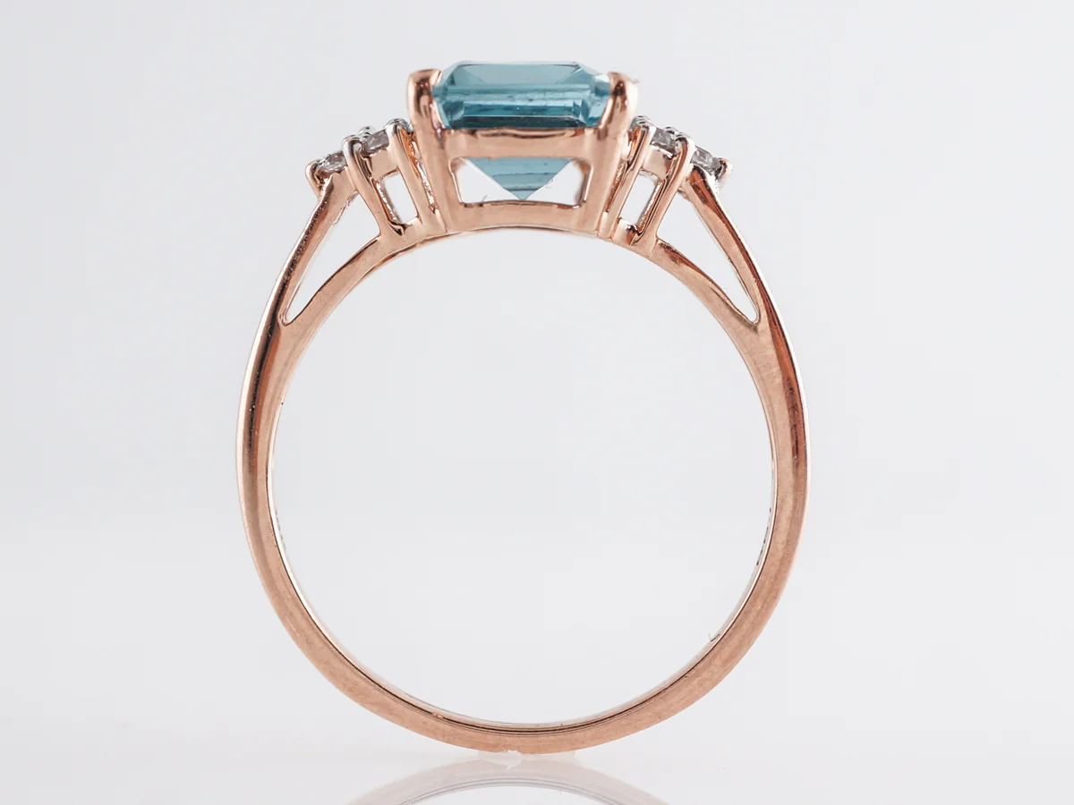 Emerald Cut Aquamarine Ring w/ Diamonds in 10K Rose Gold - Image 4