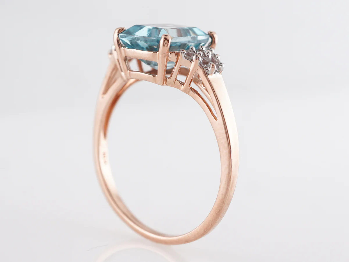 Emerald Cut Aquamarine Ring w/ Diamonds in 10K Rose Gold - Image 5